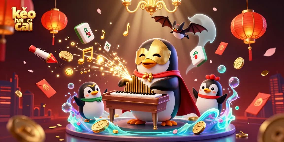 Engage with the dynamic kèo nhà cái scene featuring vibrant cartoon elements and golden rewards.