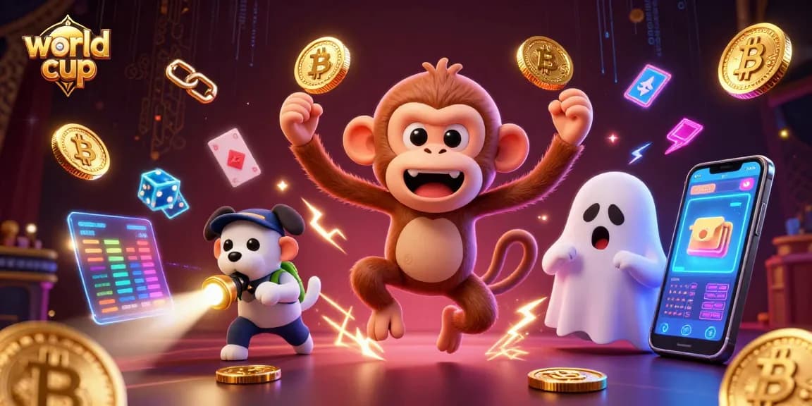 Engage in world cup thrills with a mischievous monkey and ghost-hunter puppy in a haunted casino scene.