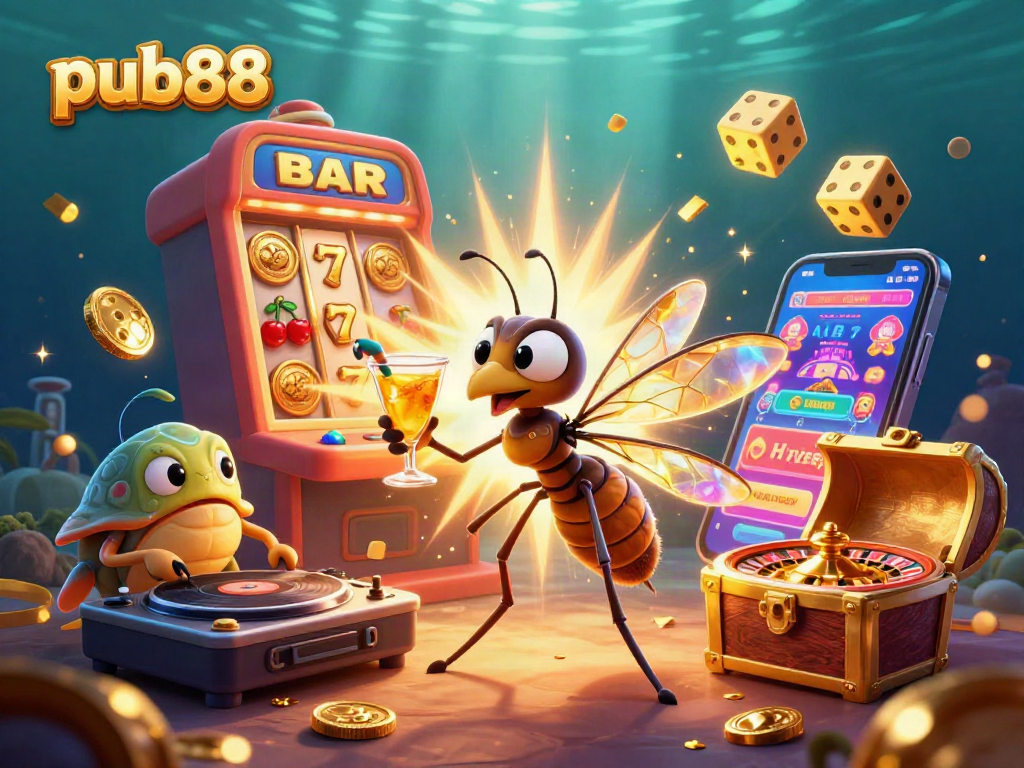 Play exciting games at pub88 with a thrilling casino scene featuring a golden roulette wheel.