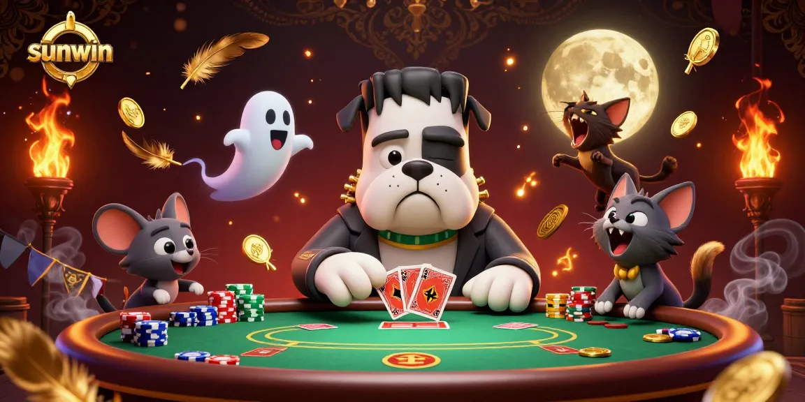 Participate in thrilling card games with sunwin's animated poker scene featuring lively characters.