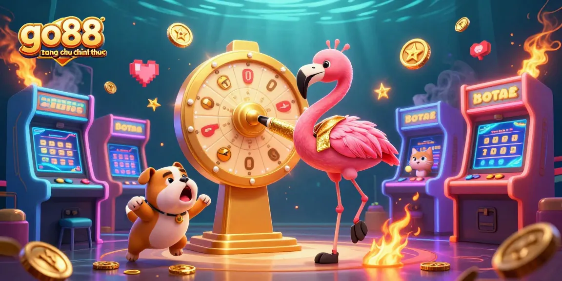 Exciting scene featuring go88 trang chu chinh thuc with a flamboyant host, contestant, and scoreboard in a vibrant casino atmosphere.