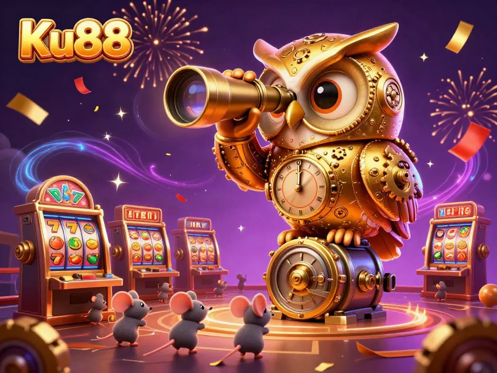 Engage with Ku88's diverse gambling experience featuring a whimsical 3D casino scene.