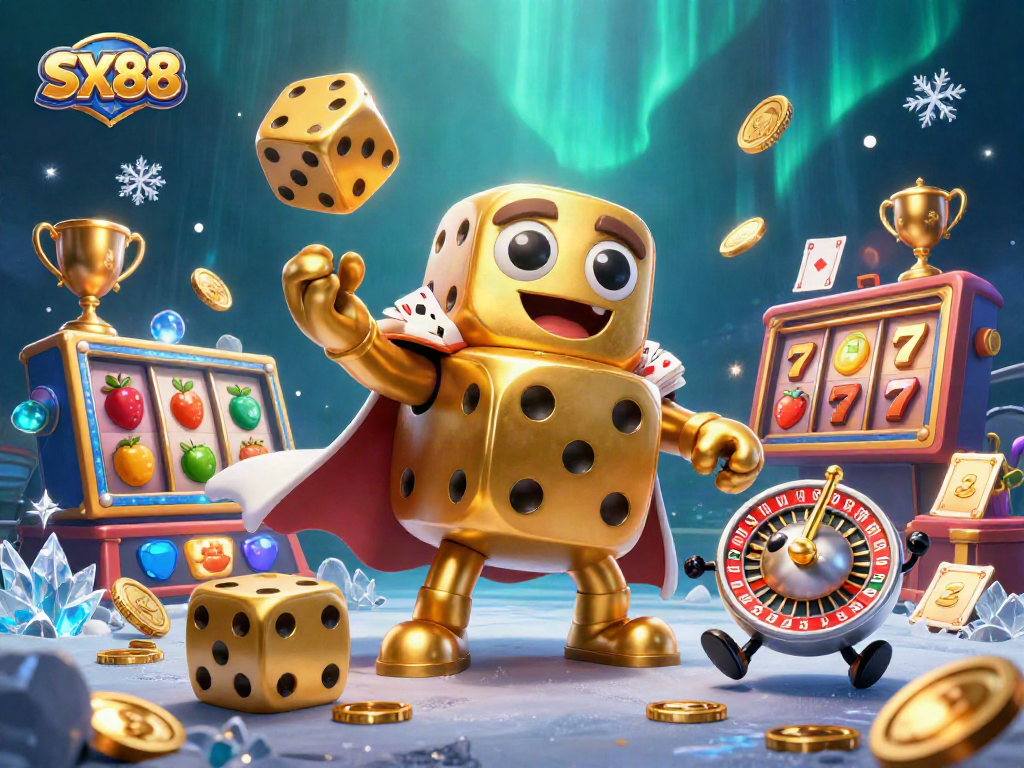 SX88 offers winning slot strategies with dynamic visual elements of slots, dice, and rich casino symbols.