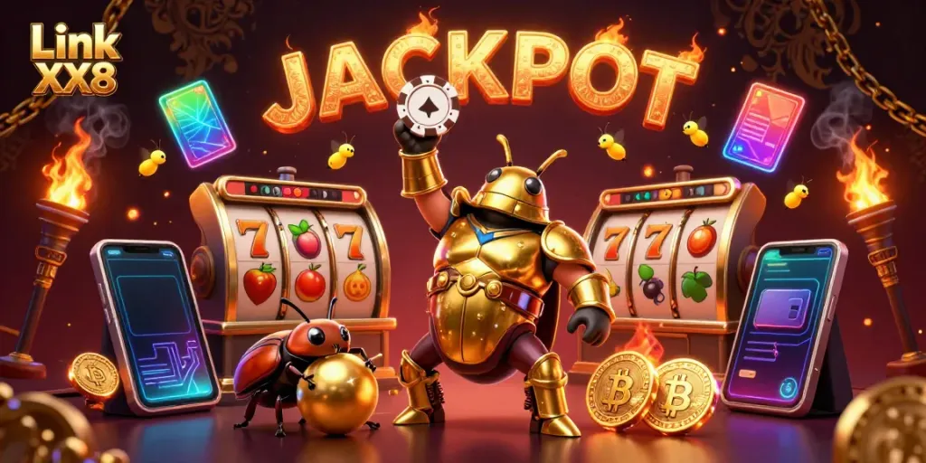 Experience the thrill of Link XX8 with a dynamic 3D illustration showcasing jackpot excitement!