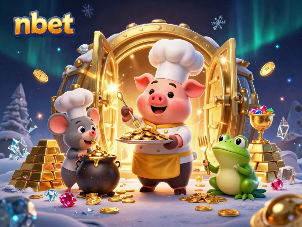 Experience the thrill of nbet with a vibrant scene featuring a pig chef serving gold coins and more.