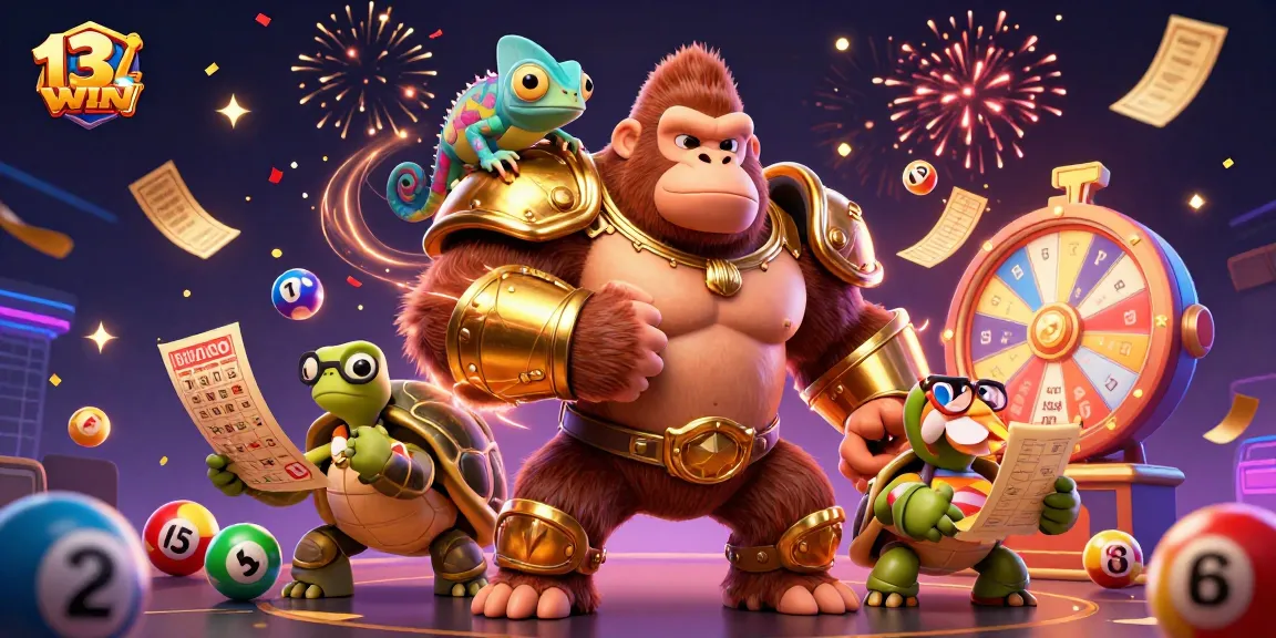 Feel the excitement at 13WIN with a dynamic 3D scene showcasing vibrant gaming elements.