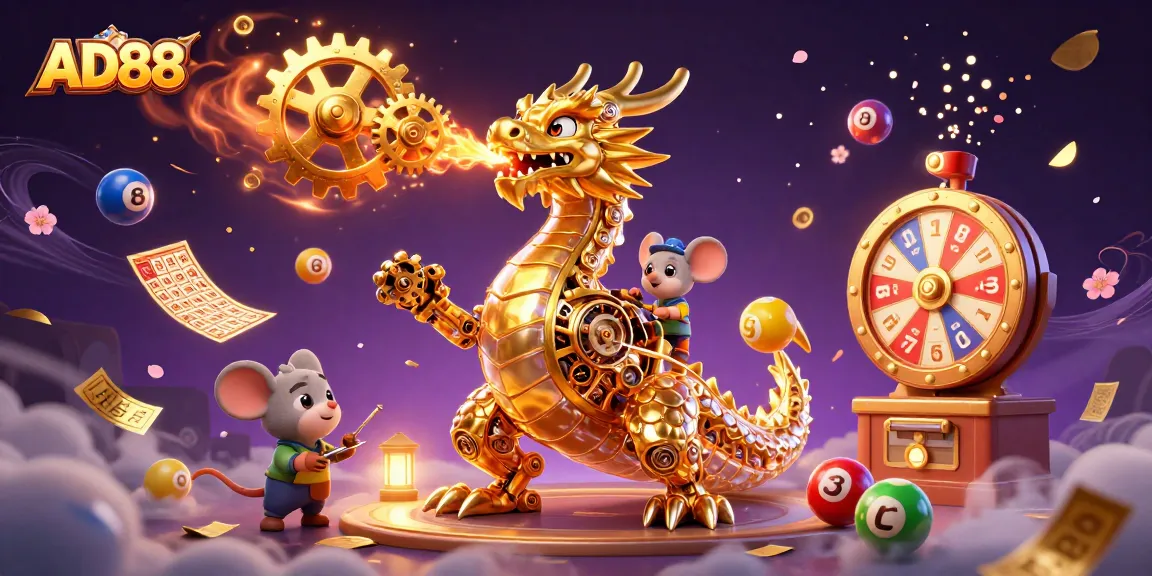 Experience thrilling wins with AD88's vibrant lottery balls and golden casino elements