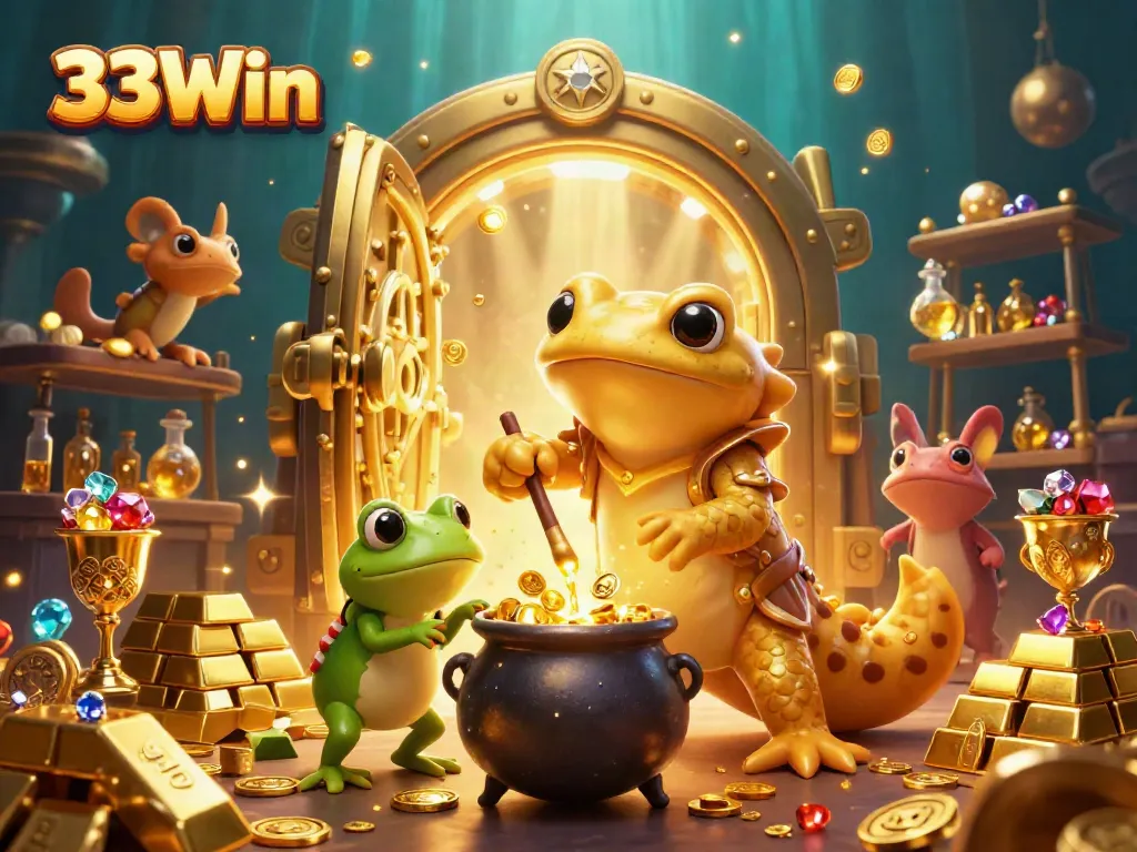 Experience exciting casino adventures with 33Win's vibrant, magical 3D illustration.