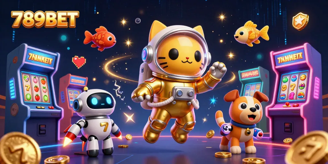 Experience winning thrills with 789BET as a golden cat and robot dog explore rich gaming worlds.