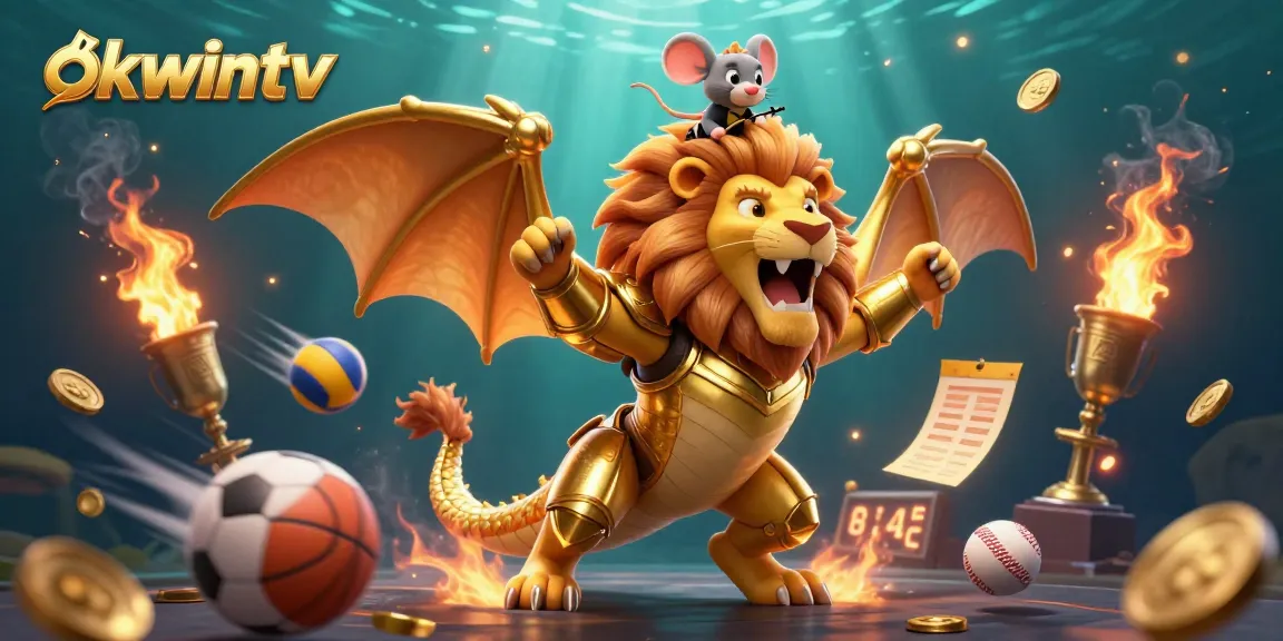 Engage with okwintv's triumph themed illustration featuring sports elements and dynamic action.