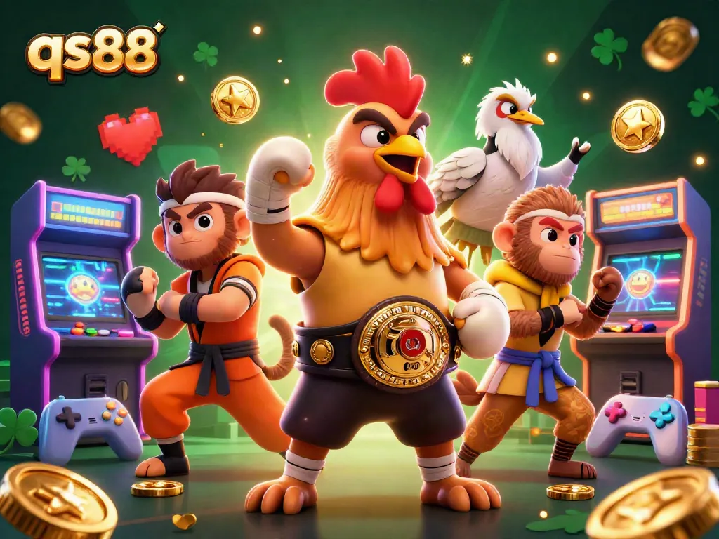 Engage in thrilling action at qs88 with a vibrant 3D illustration featuring unique gaming elements and playful characters.