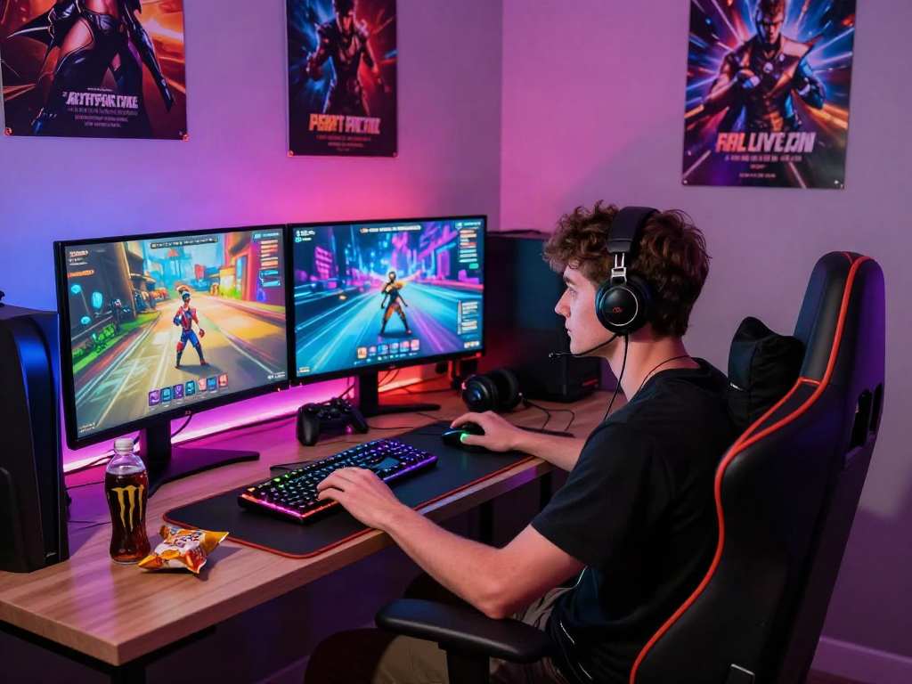 Engaging gaming lounge showcasing real porn games setup with vibrant graphics.