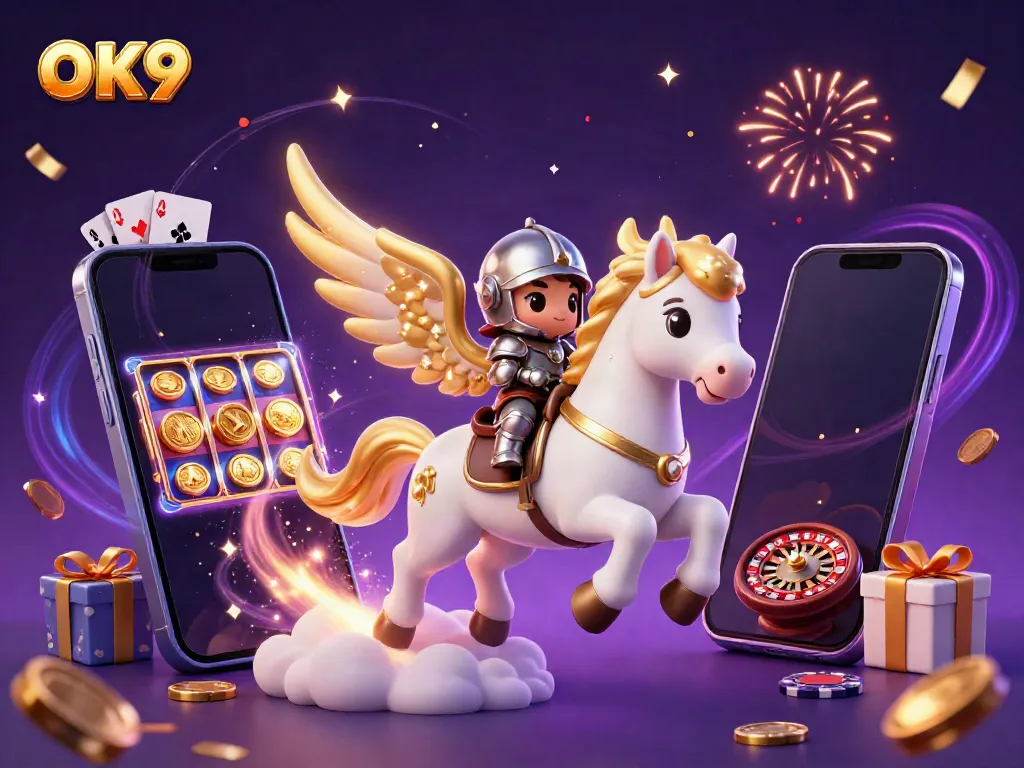 Experience the excitement of OK9 with celestial elements and casino games bursting to life.
