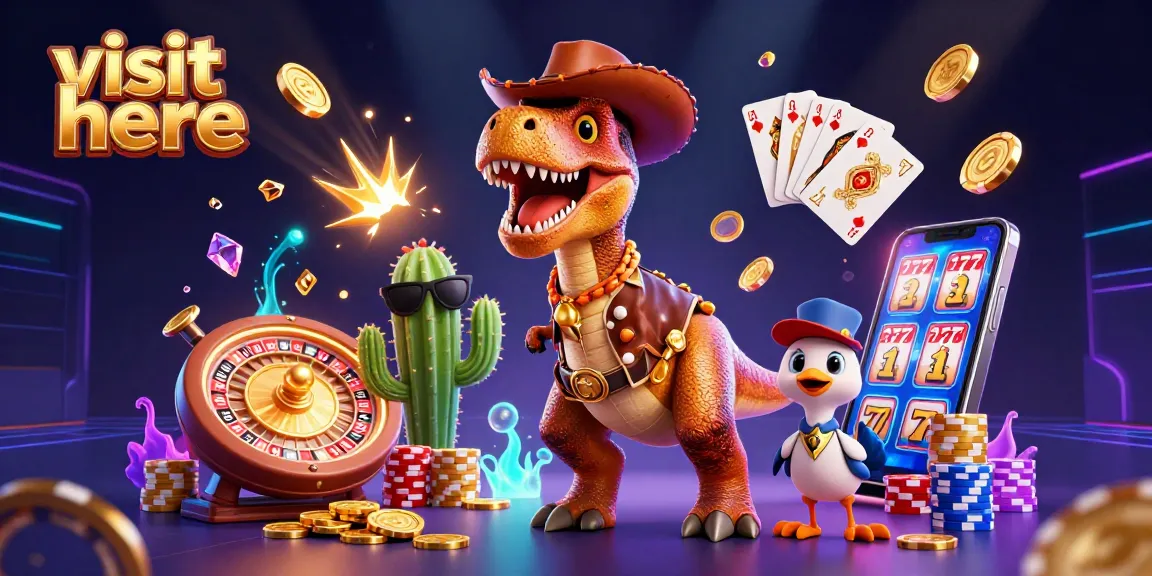 Bet on your luck and visit here with our cartoon cowboy dinosaur at the casino.