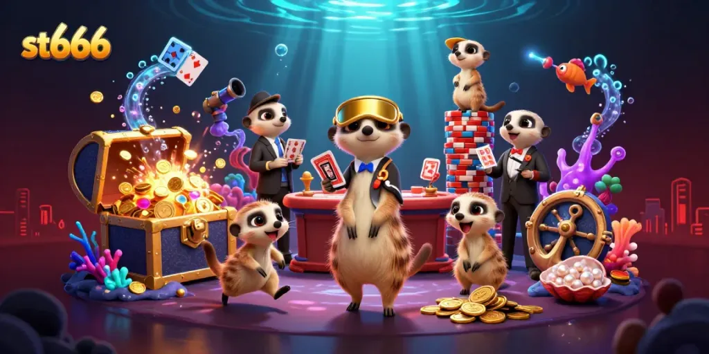 Experience thrilling gameplay at ST666 with a vibrant meerkat casino scene full of action and excitement.