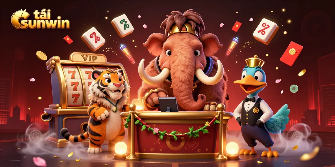 Engage in fun with tải sunwin as a vibrant scene showcases a mammoth bouncer, VIP saber-tooth tiger, and dodo doorman.