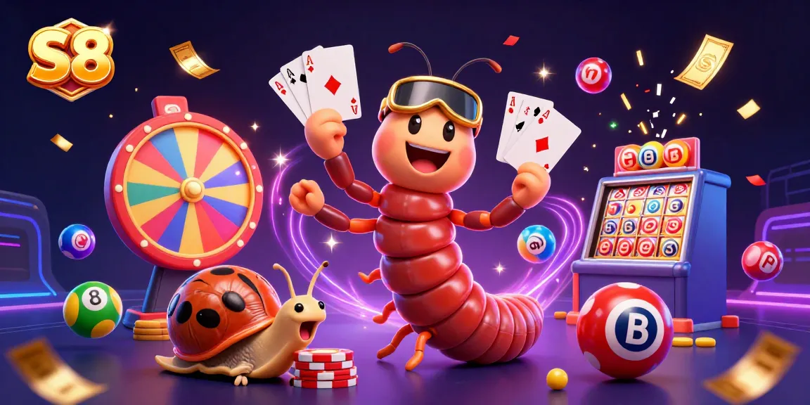 Experience thrilling gaming at S8 Casino with vibrant characters, game elements, and dynamic action.
