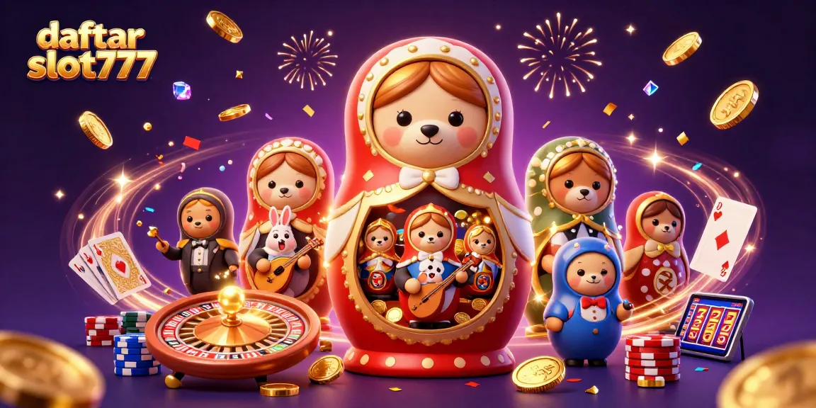 Engage with daftar slot777 through a vibrant cartoon casino scene filled with colorful characters and game elements.