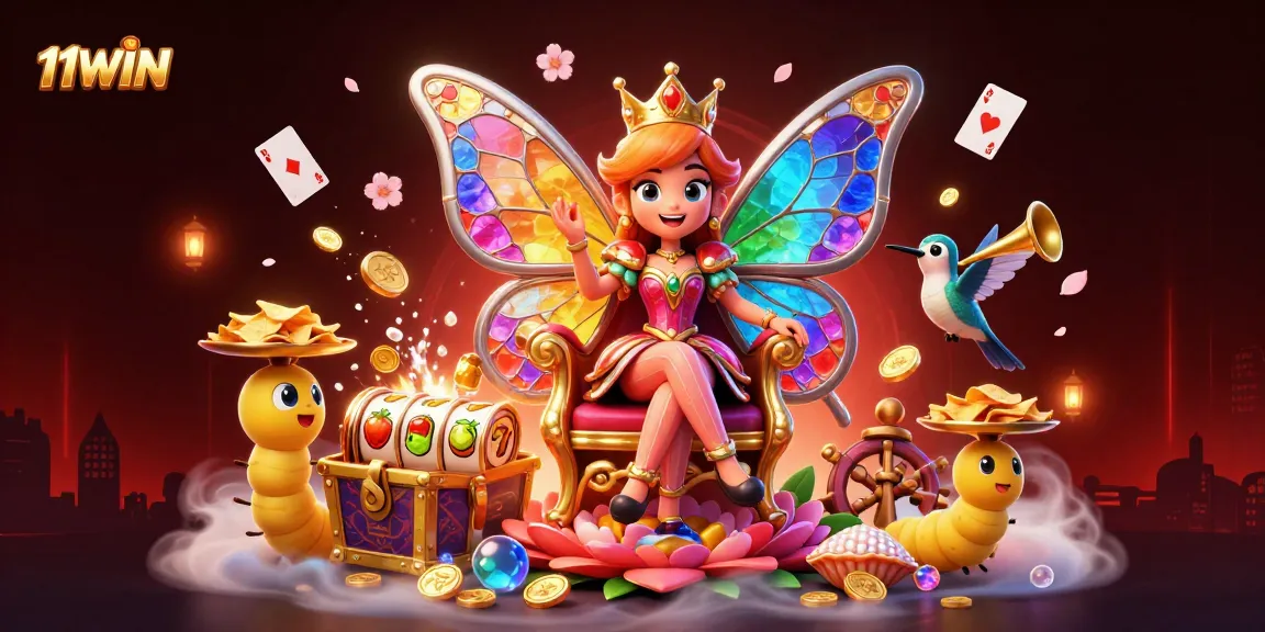 Engage with 11WIN's vibrant cartoon casino world, filled with gems and dynamic gaming elements.